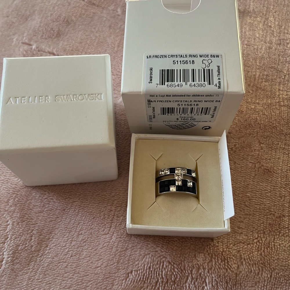 Ring, Atelier Swarovski.  Black and Clear stones.  Silver band